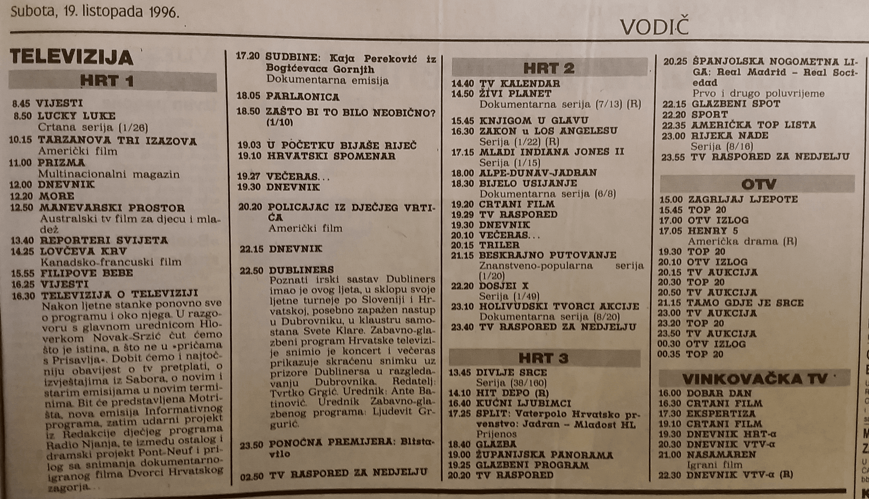 Subota 19. listopada tv program Dosjei X